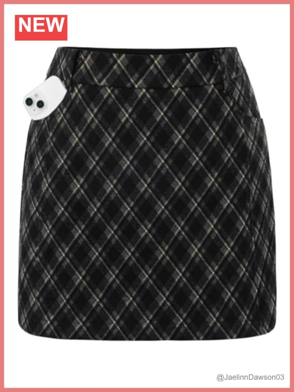 Plaid Mini Skort with Shorts, High Waist Pencil Skirt with Pockets